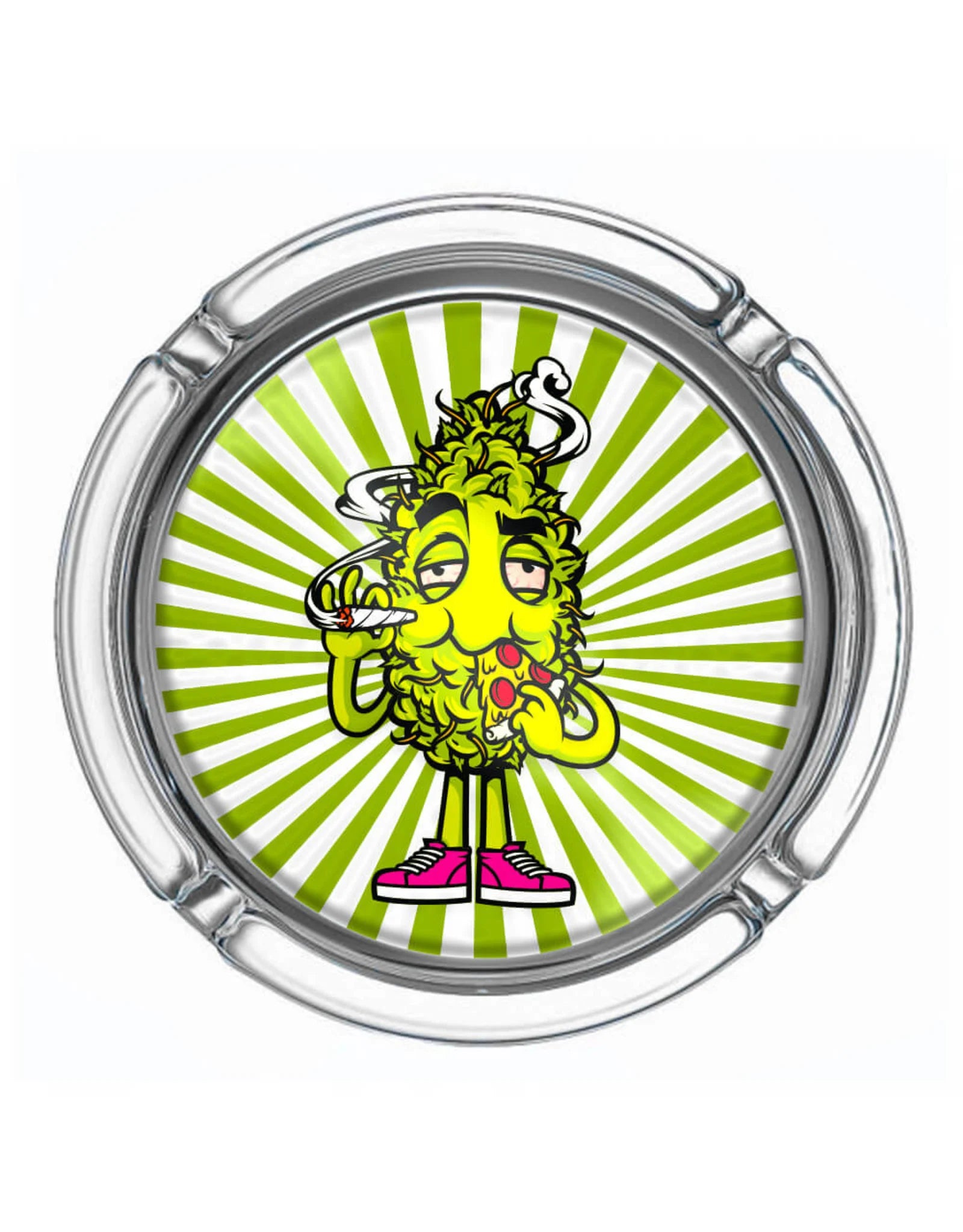 Glass Ashtray “Bud Eating Pizza” Small | Best Buds – Compact, fun and simply convenient. 